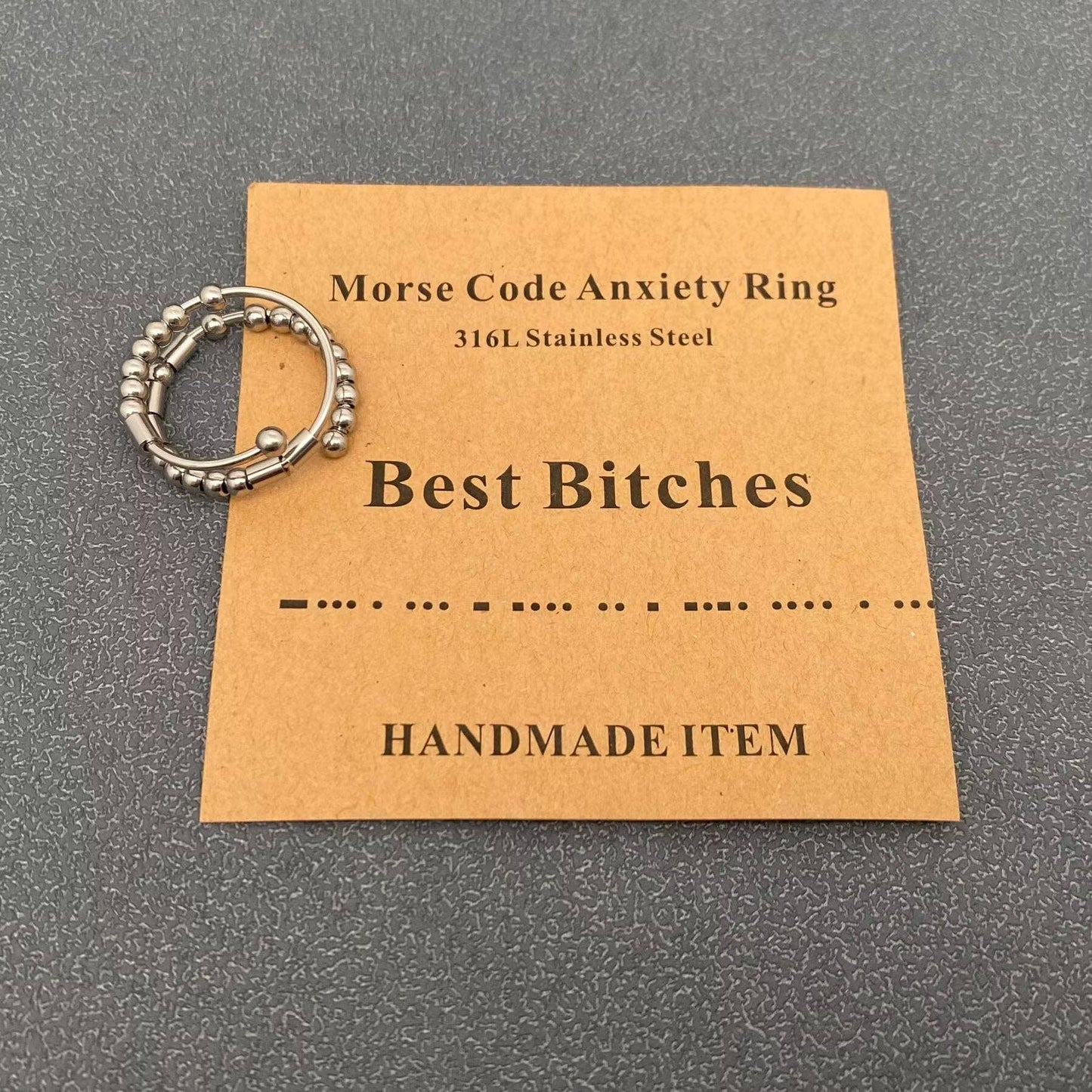 Multi-style Morse Code Stainless Steel Adjustable Ring: I am Enough