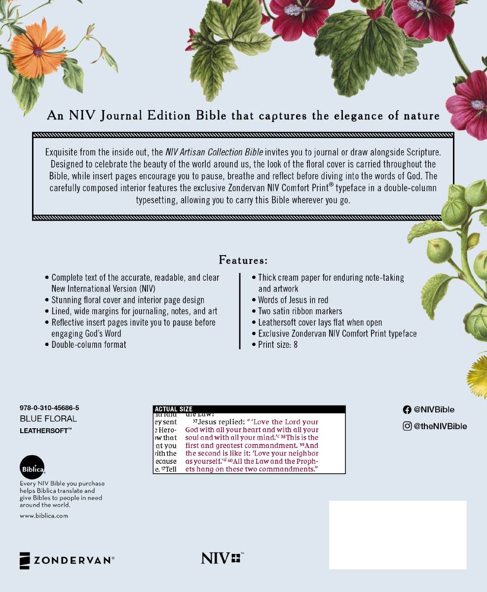 NIV Artisan Collection Bible Leathersoft Blue Floral
