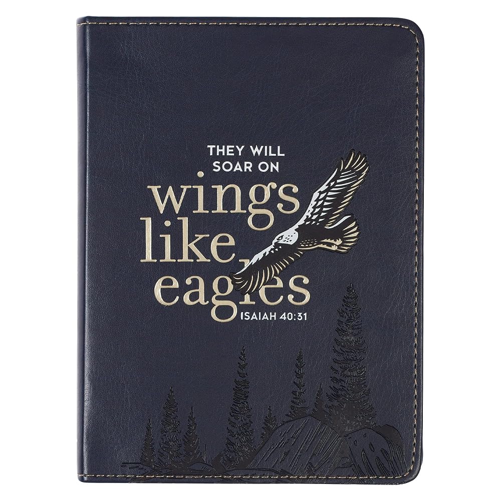 Christian Art Gifts Classic Handy-sized Journal Wings Like Eagles Isaiah 40:11 Bible Verse Inspirational Scripture Notebook w/Ribbon, Faux Leather Flexcover 240 Ruled Pages, Navy Blue cover image