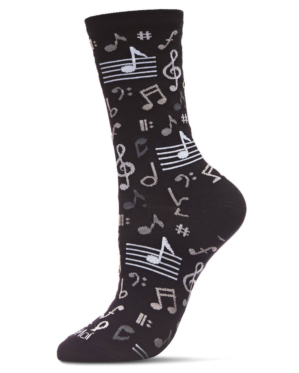 Musical Notes Crew Sock: Black / 9-11