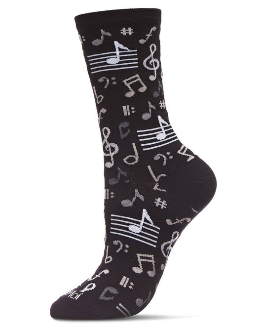 Musical Notes Crew Sock: Black / 9-11