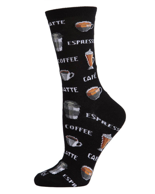 MeMoi Coffee Bamboo Blend Crew Socks: Black / 9-11