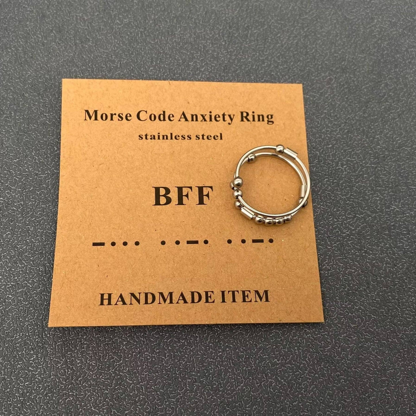 Multi-style Morse Code Stainless Steel Adjustable Ring: I am Enough