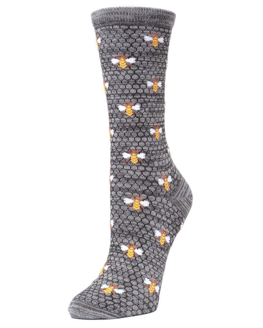 Honey Bee Bamboo Blend Crew Socks: Asphalt / 9-11