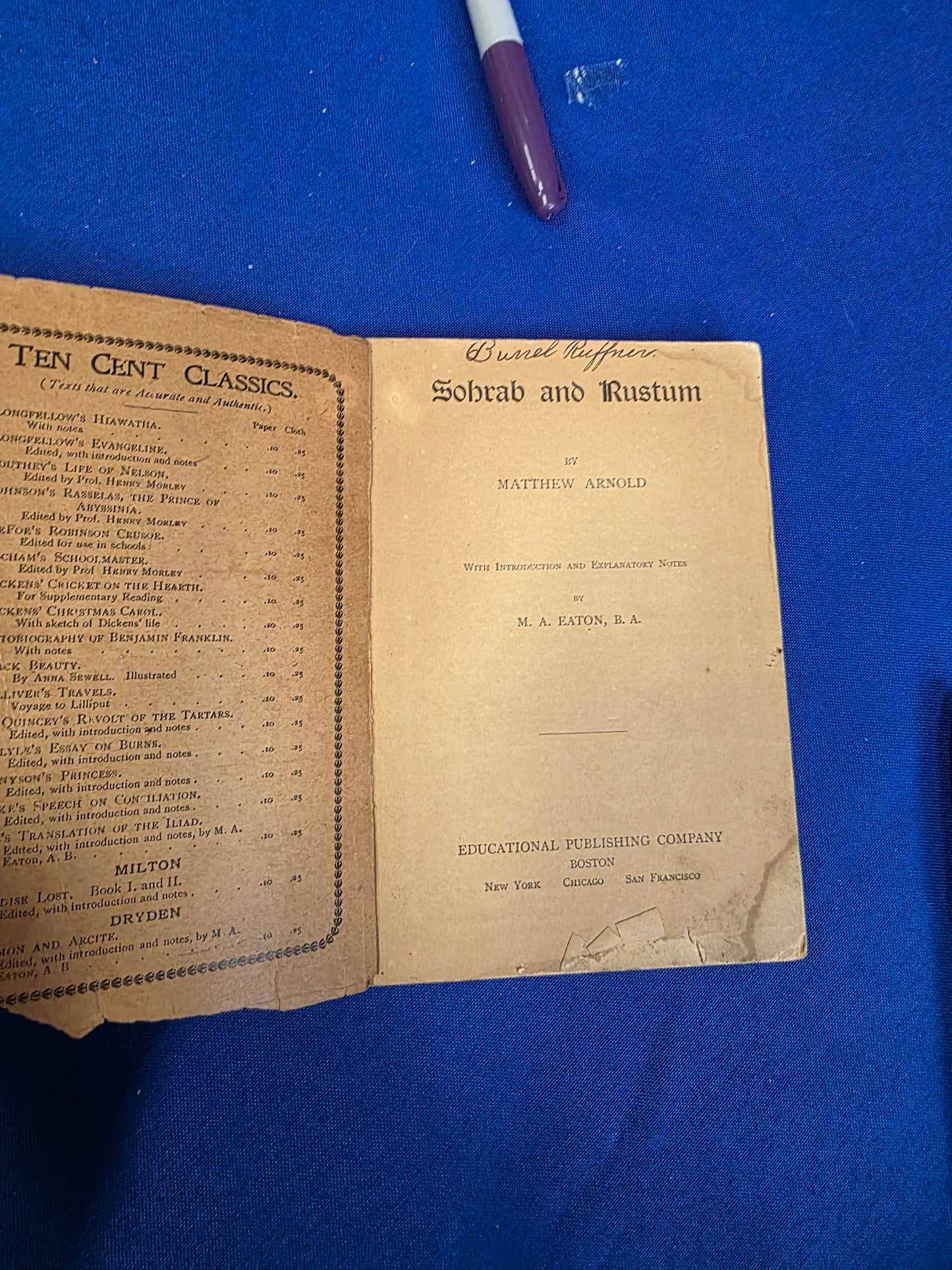 SOHRAB AND RUSTUM BY MATTHEW ARNOLD - USED, FAIR, COLL