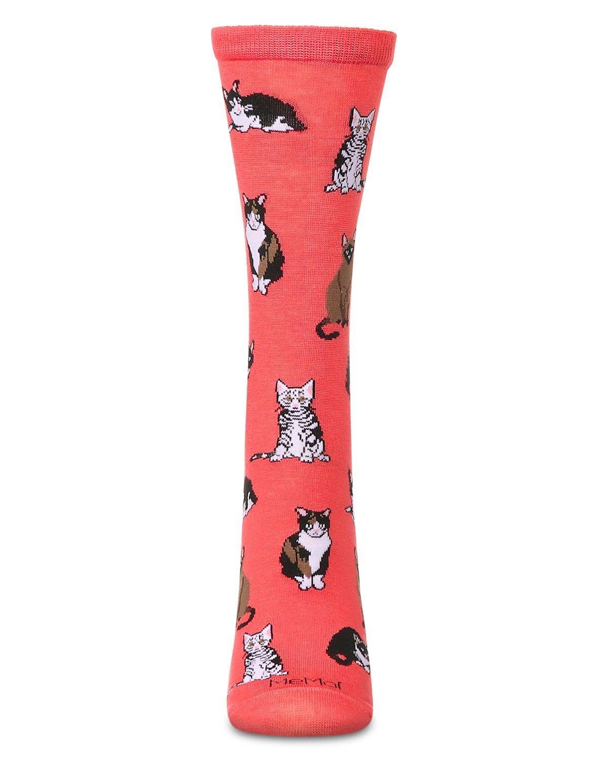 Women's Multi Cat Breed Bamboo Crew Socks: Melon / 9-11