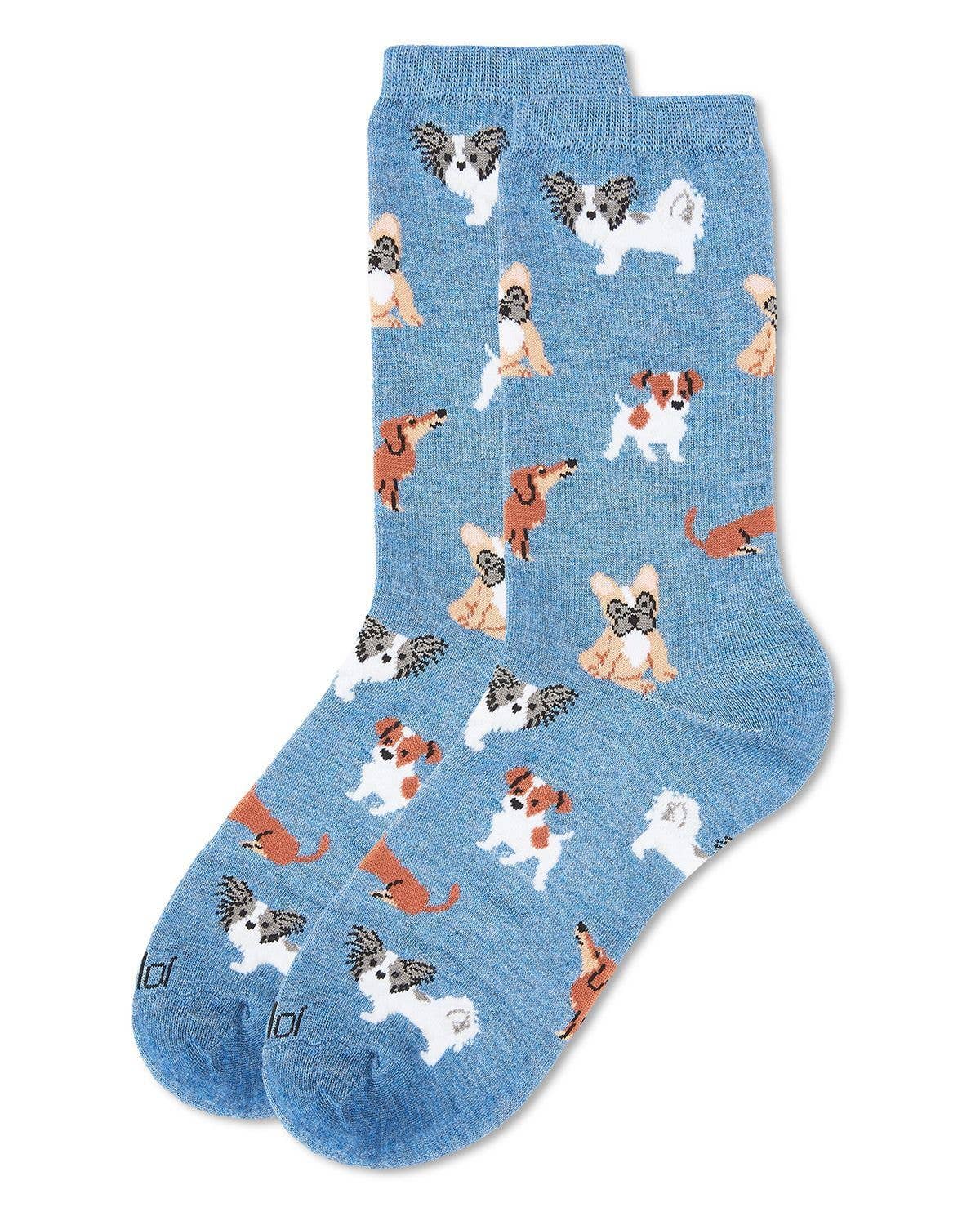 MeMoi They Call it Pupper Love Bamboo Blend Crew Socks: Denim Heather / 9-11