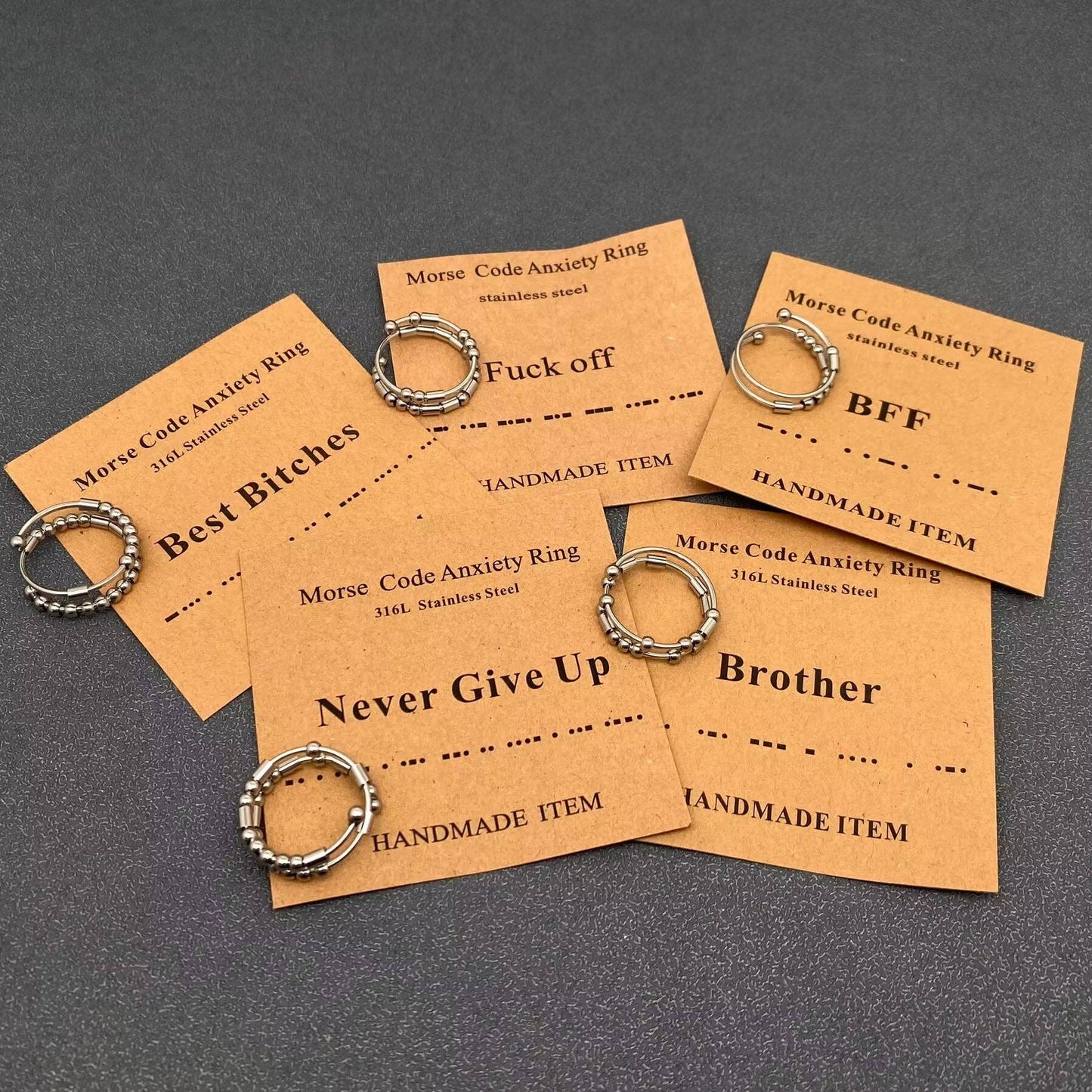 Multi-style Morse Code Stainless Steel Adjustable Ring: Fuck off