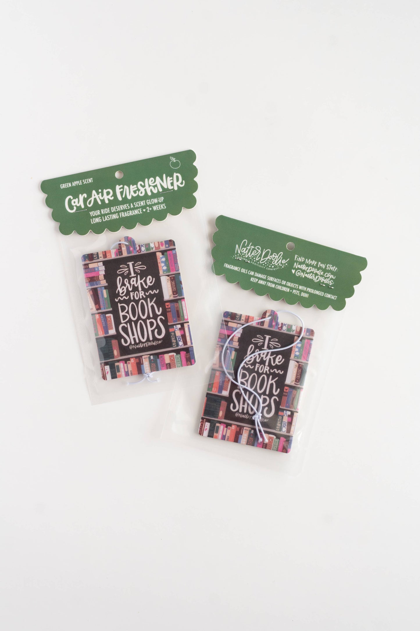 I Brake for Book Shops Reader Green Apple Car Air Freshener