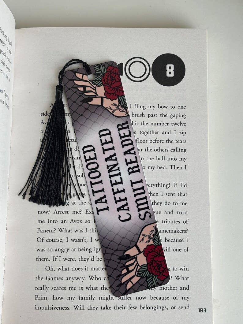 Tattooed Caffeinated Smut Reader Metal Bookmark with Tassel: Short