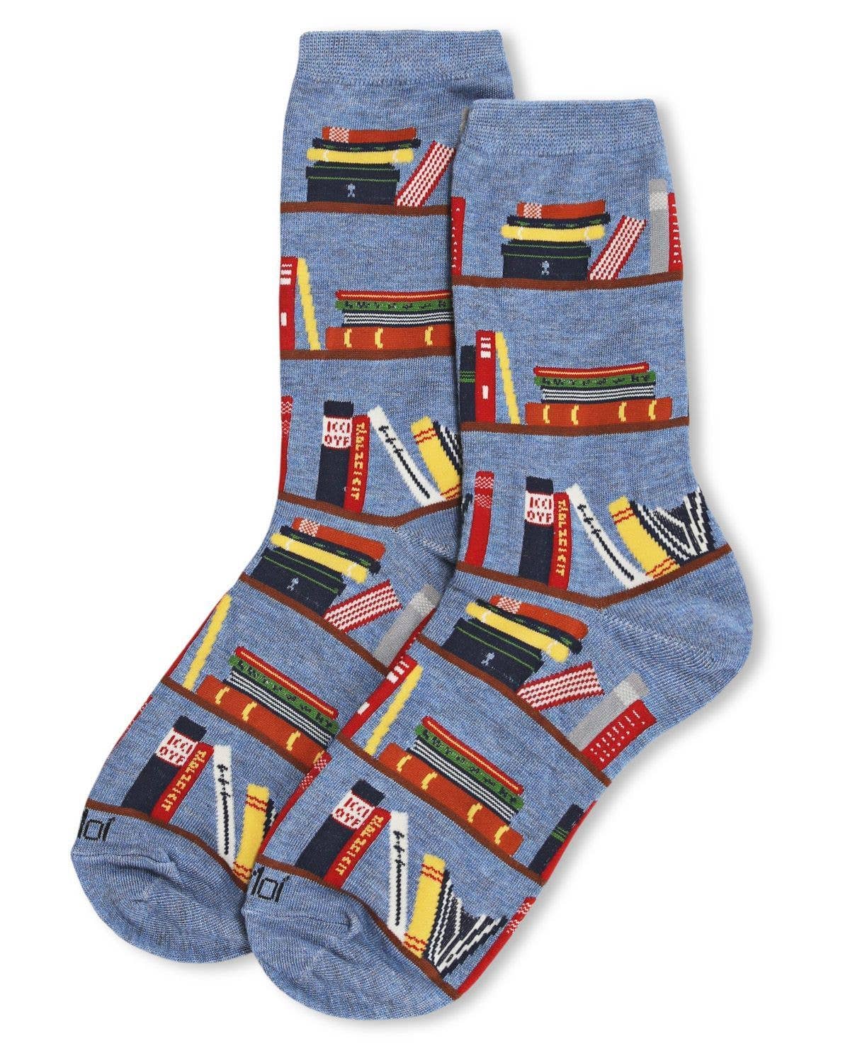 Let's Read Bookshelf Crew Sock: Denim Heather / 9-11