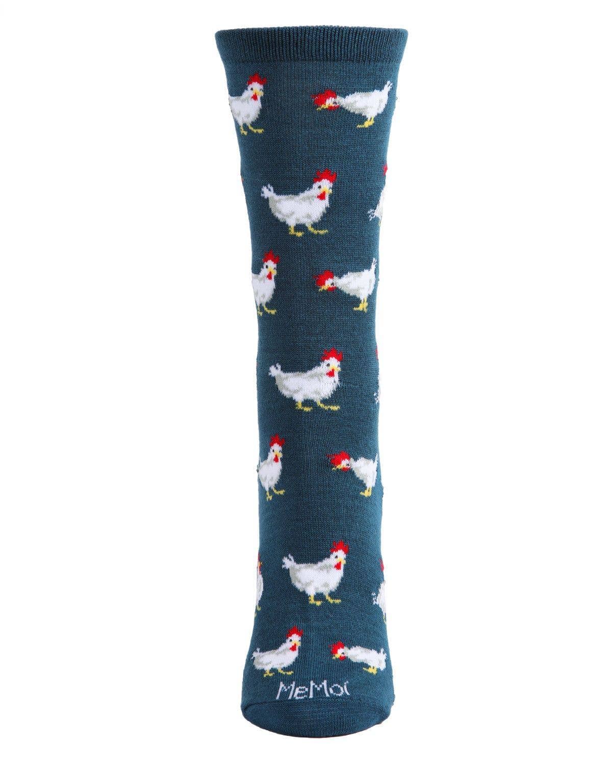 MeMoi Chickens Bamboo Blend Crew Socks: Legion Blue / 9-11