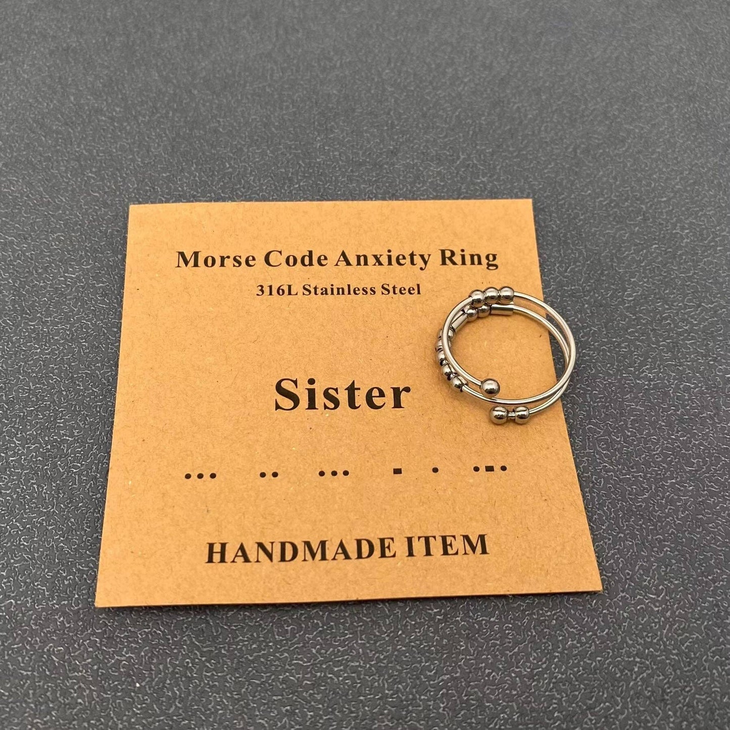 Multi-style Morse Code Stainless Steel Adjustable Ring: Loved