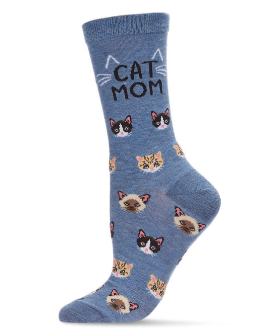Cat Mom Bamboo Crew: Denim Heather / 9-11