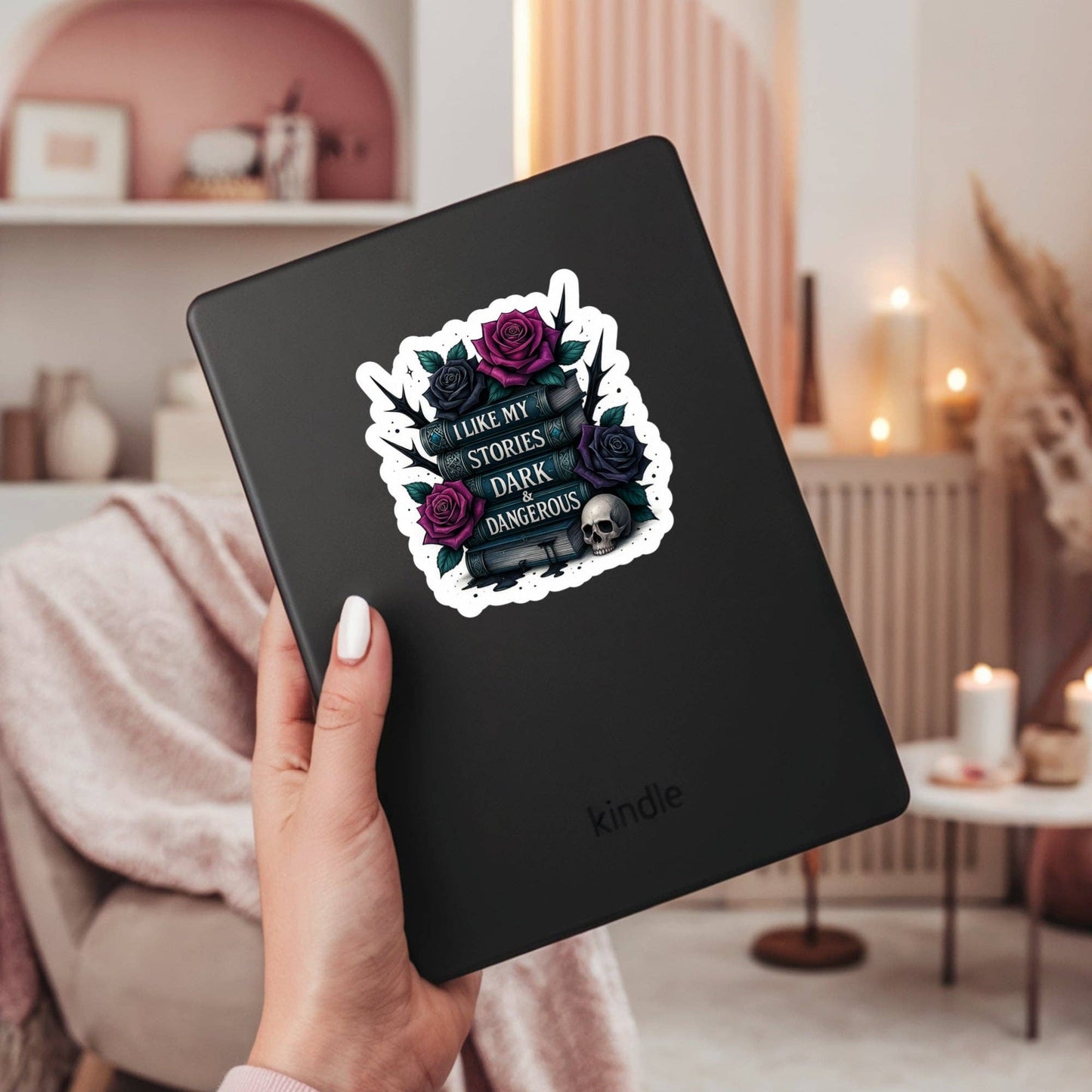 I Like My Stories Dark and Dangerous Book Reader Sticker – 3" Waterproof Bookish Sticker with Holo Overlay – Reading, Books, Book Lover