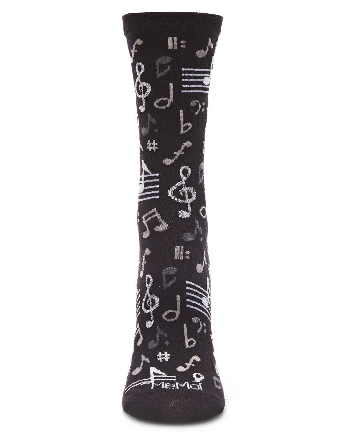 Musical Notes Crew Sock: Black / 9-11