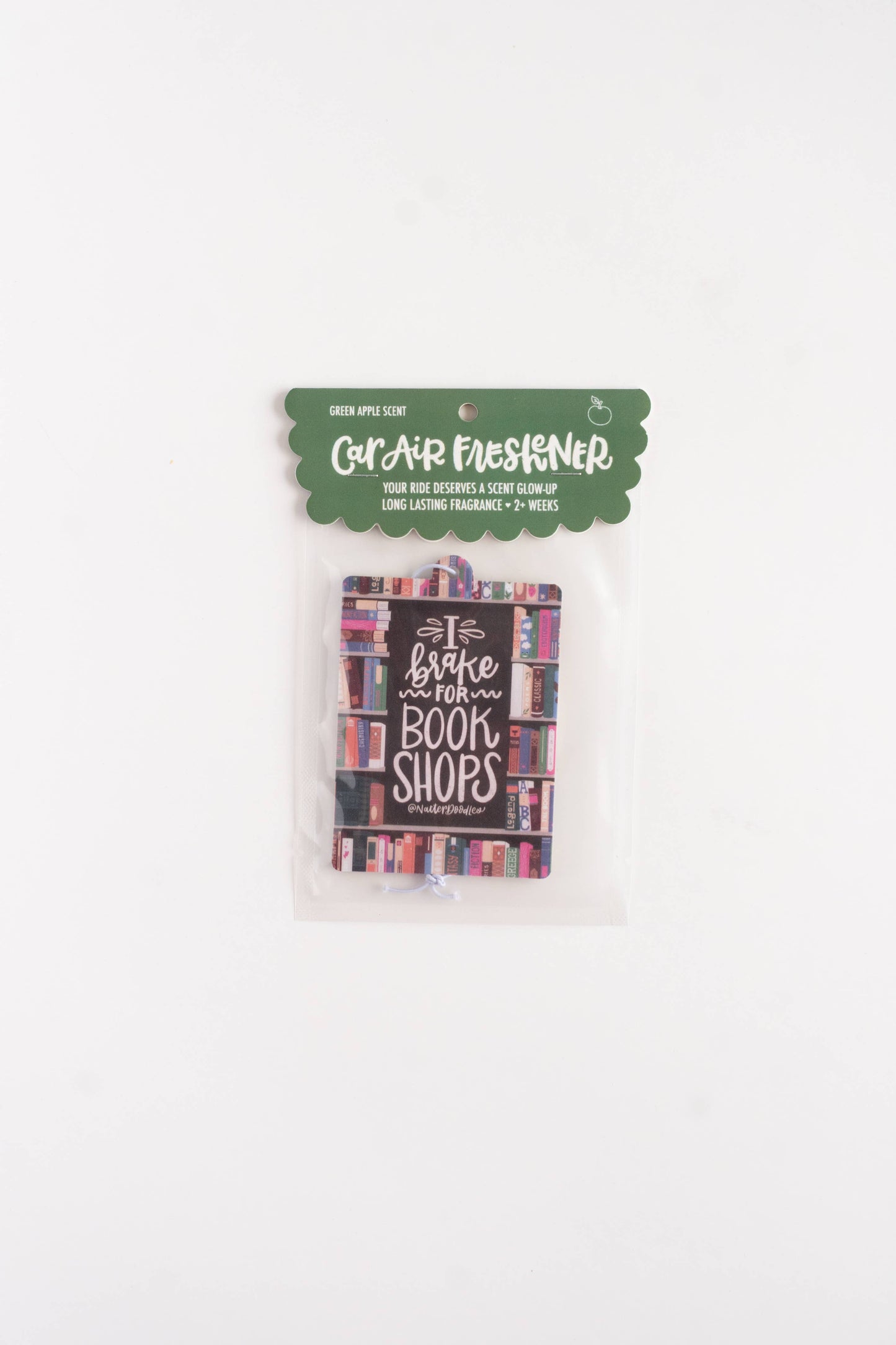 I Brake for Book Shops Reader Green Apple Car Air Freshener