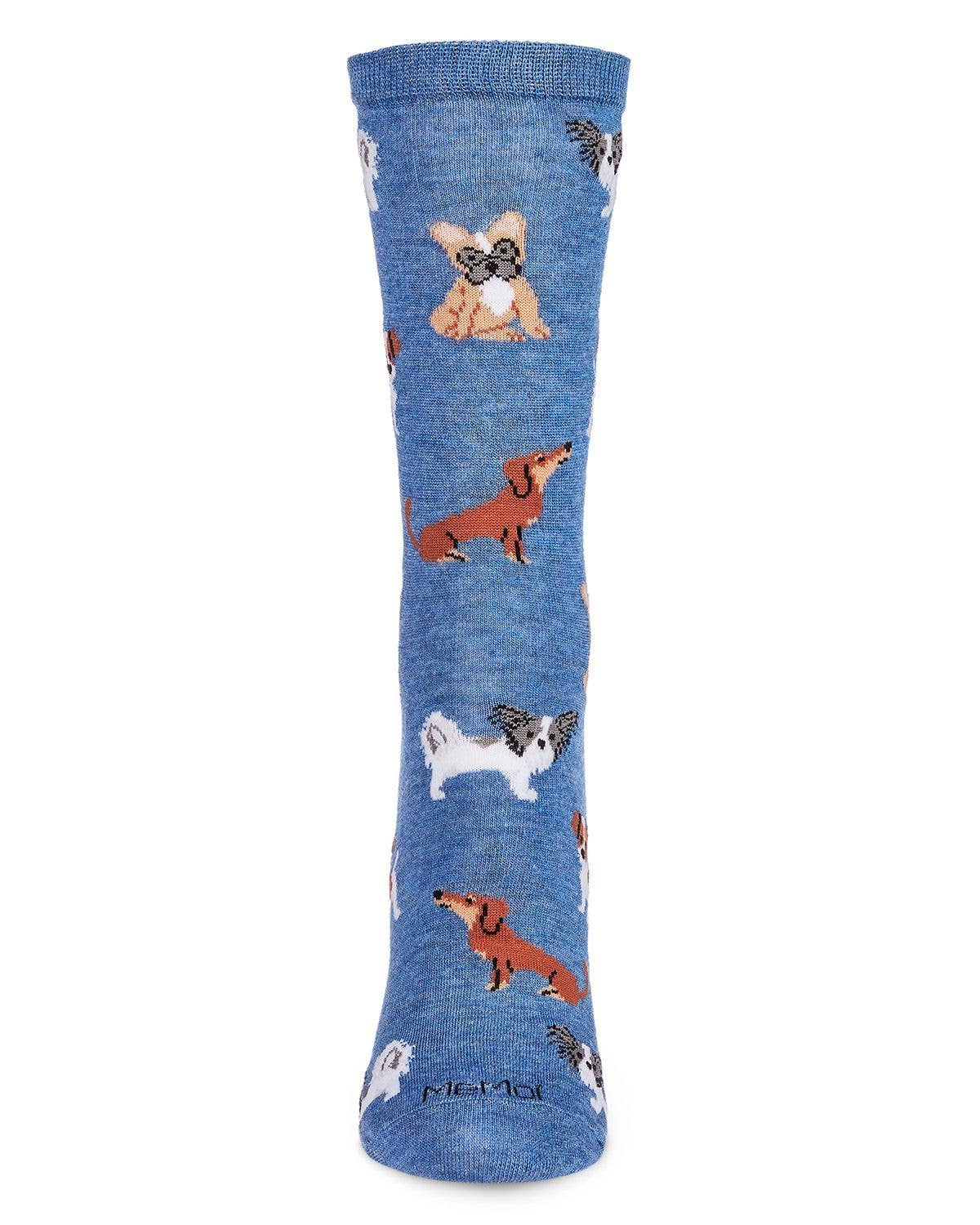 MeMoi They Call it Pupper Love Bamboo Blend Crew Socks: Denim Heather / 9-11