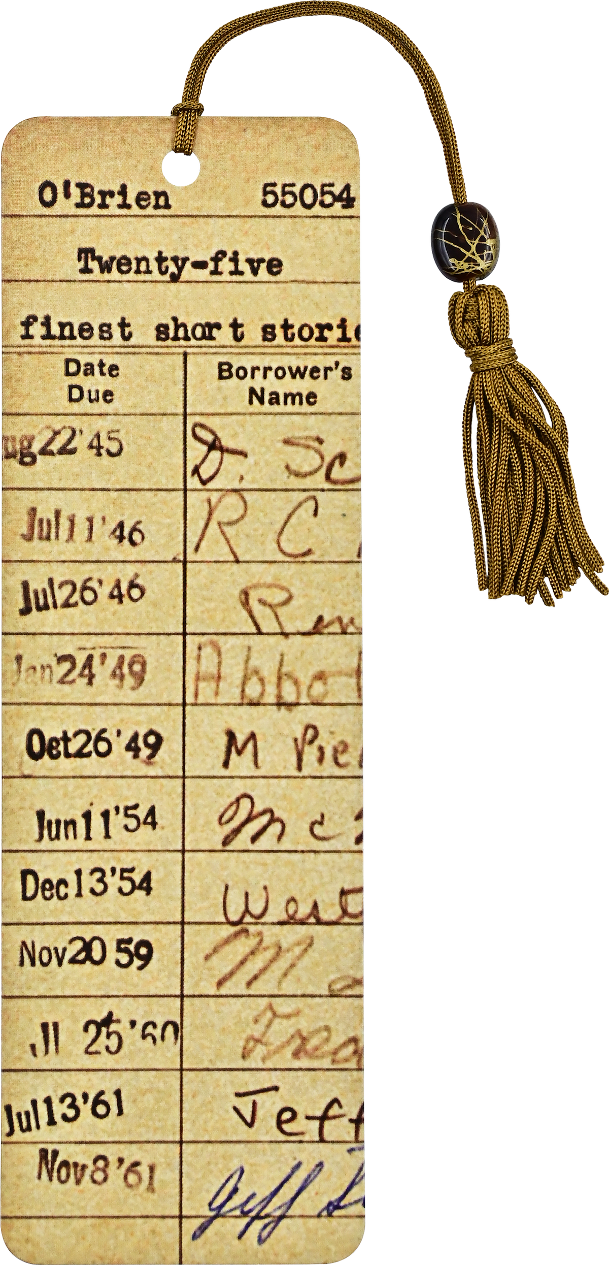 Vintage Library Card Beaded Bookmark