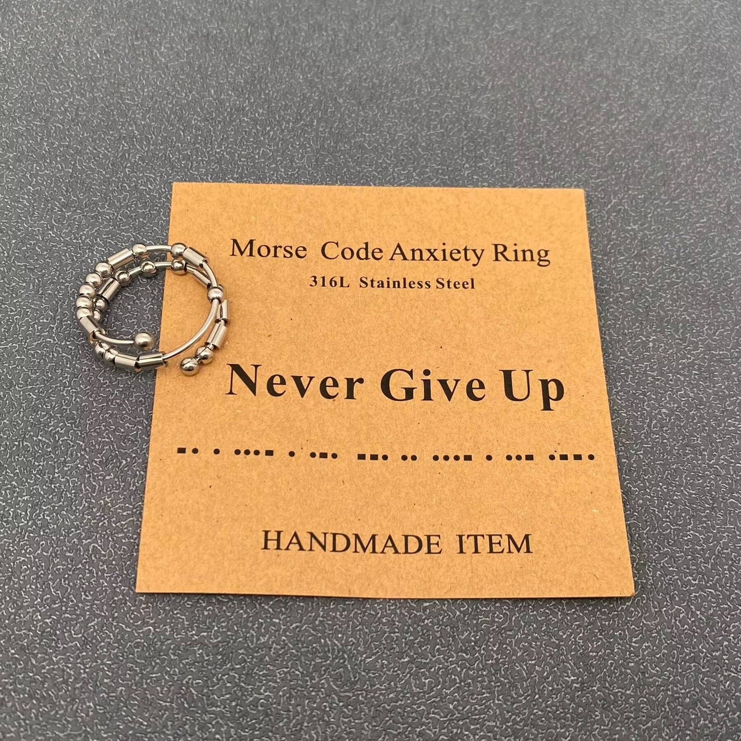 Multi-style Morse Code Stainless Steel Adjustable Ring: I Love You