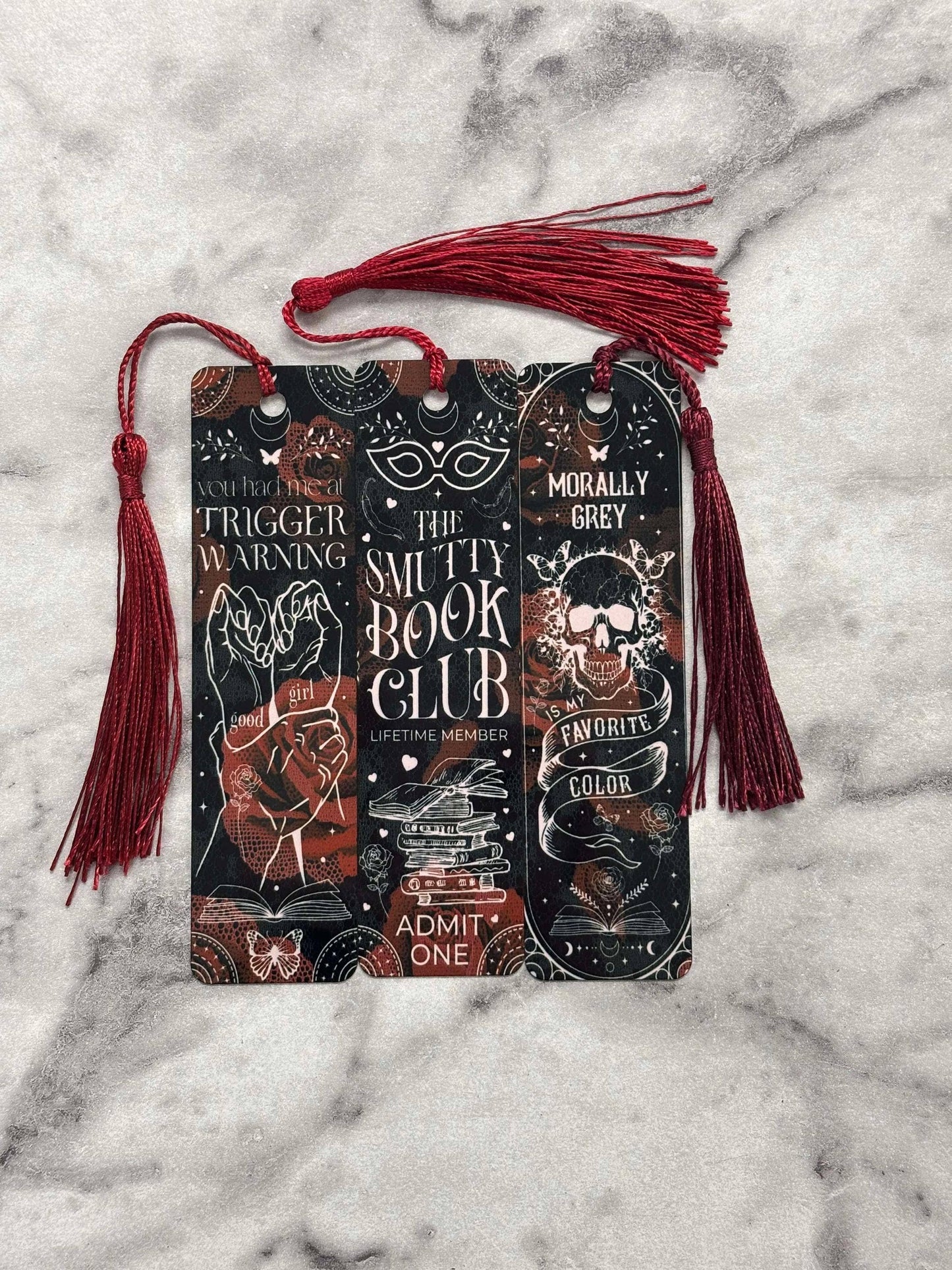 Dark Romance Smutty Book Club Metal Bookmark: SmuttyBookClub Short