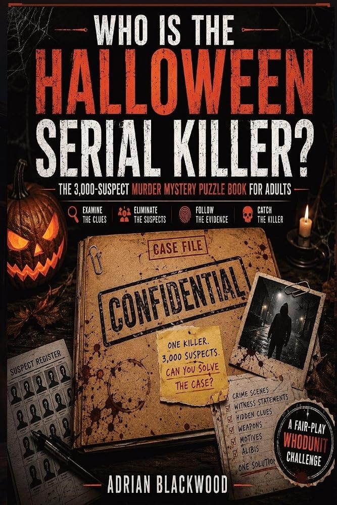 Who Is The Halloween Serial Killer?: The 3,000-Suspect Murder Mystery Puzzle Book for Adults - A Dark Whodunit Detective Challenge Featuring ... Suspects to Eliminate & One Killer to Catch cover image