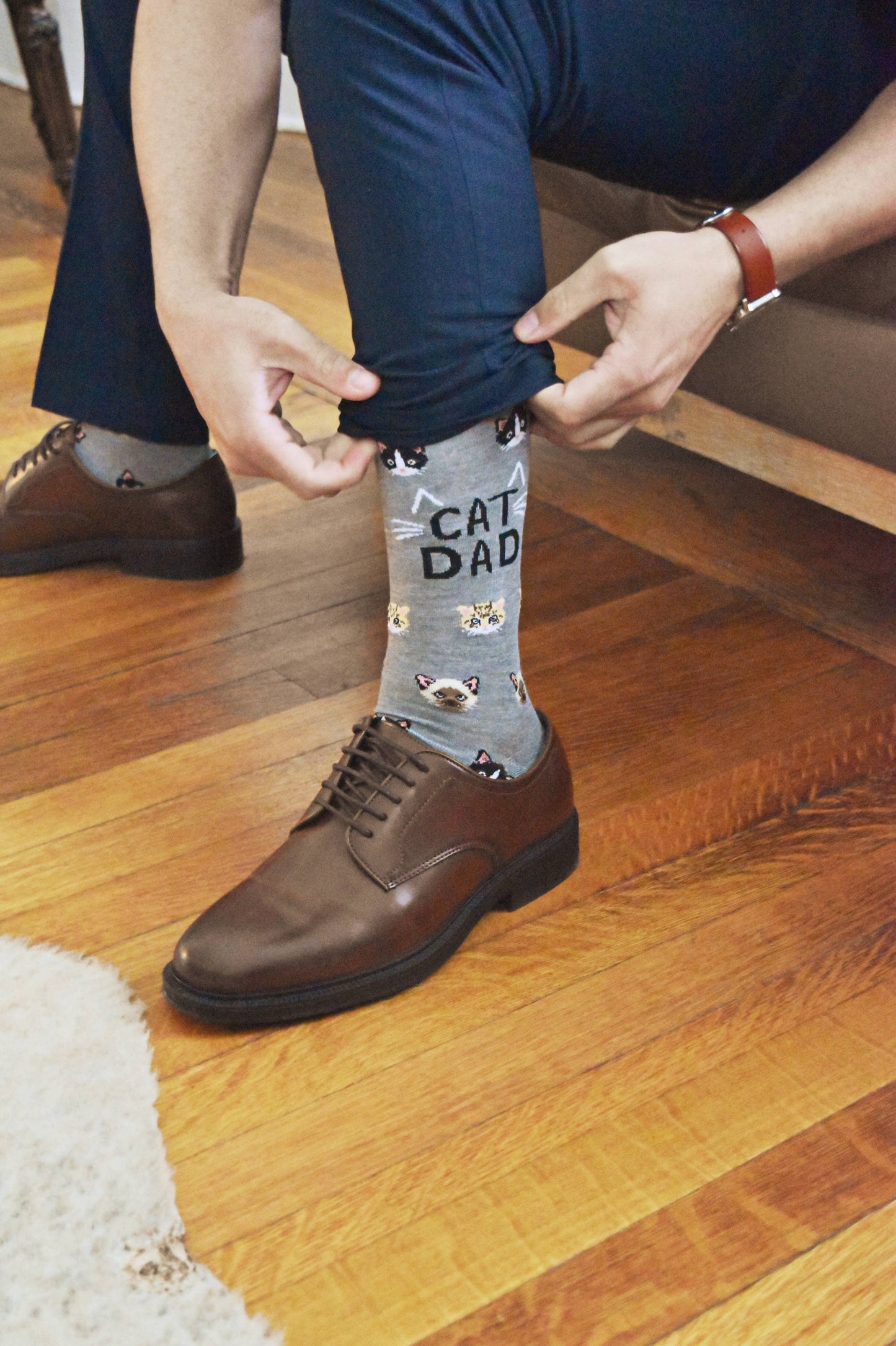 Cat Dad Bamboo Men's Crew: Denim Heather / 10 13