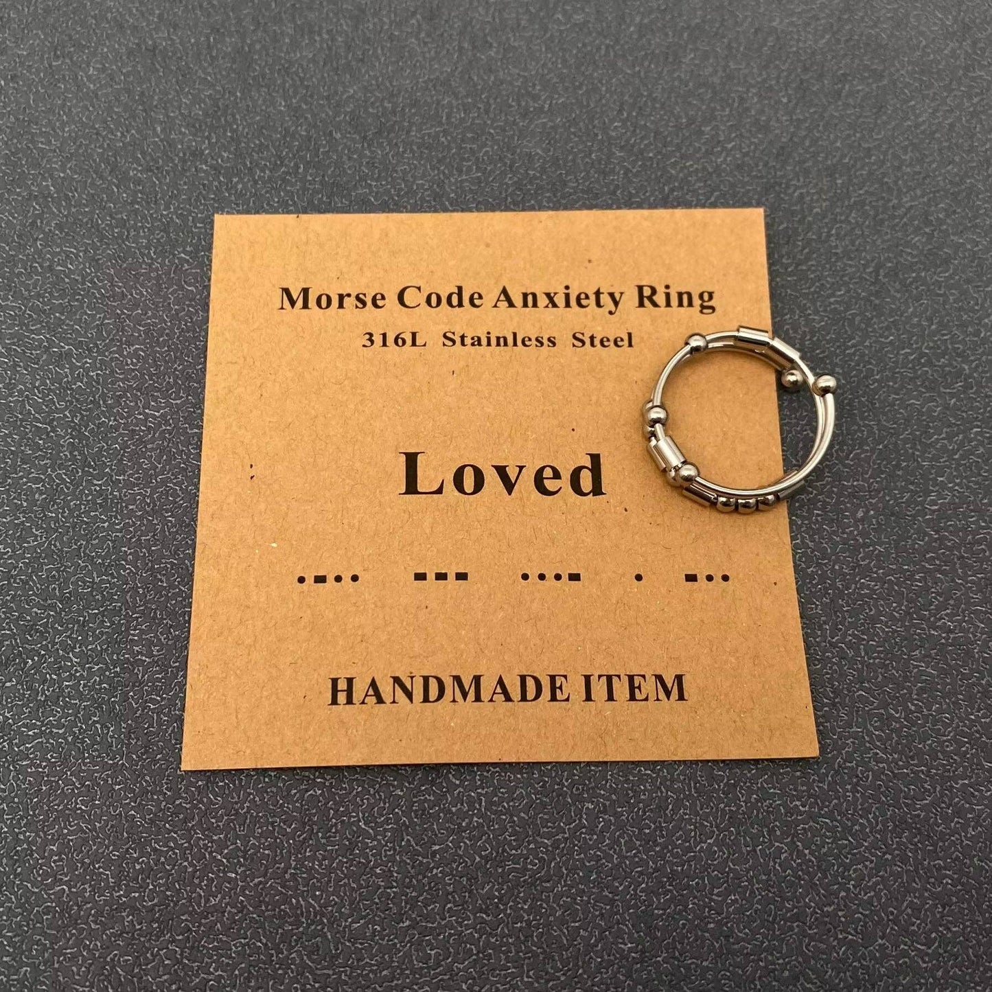 Multi-style Morse Code Stainless Steel Adjustable Ring: I Love You