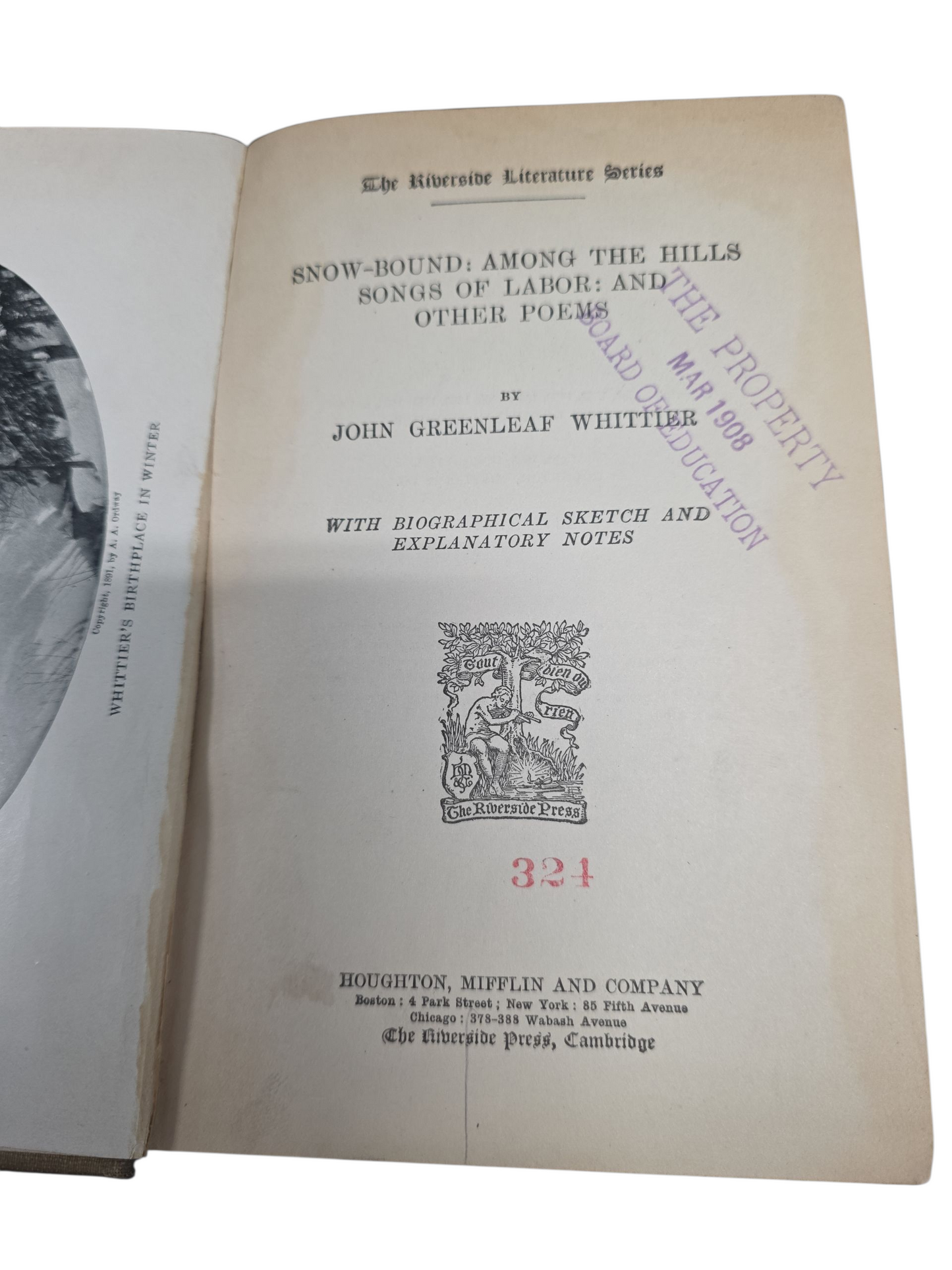 WHITTIER'S SNOW- BOUND AND OTHER POEMS- JOHN GREENLEAF WHITTIER