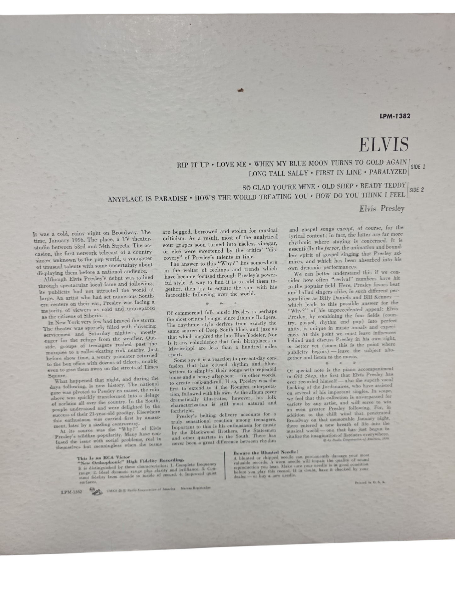 Elvis Presley Album--RCA VICTOR LPM-1382 1956
