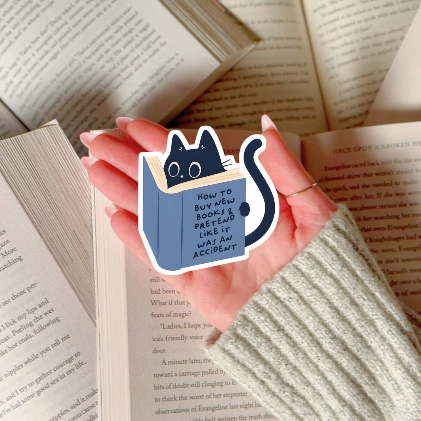 How To Buy New Books Sticker, Funny Cat Gift