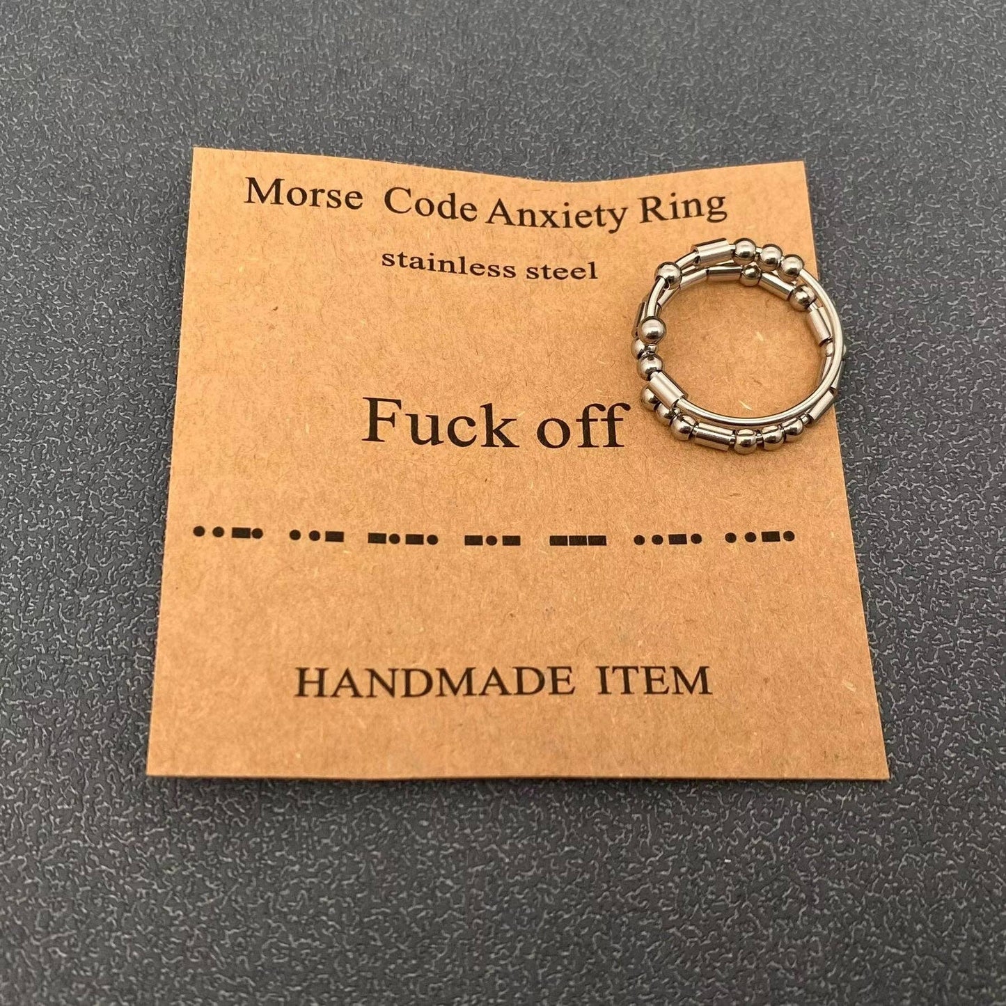 Multi-style Morse Code Stainless Steel Adjustable Ring: I Love You