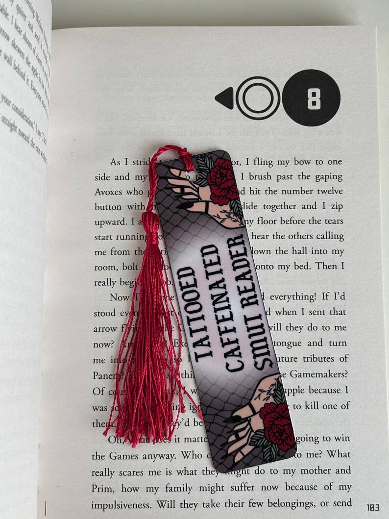 Tattooed Caffeinated Smut Reader Metal Bookmark with Tassel: Short