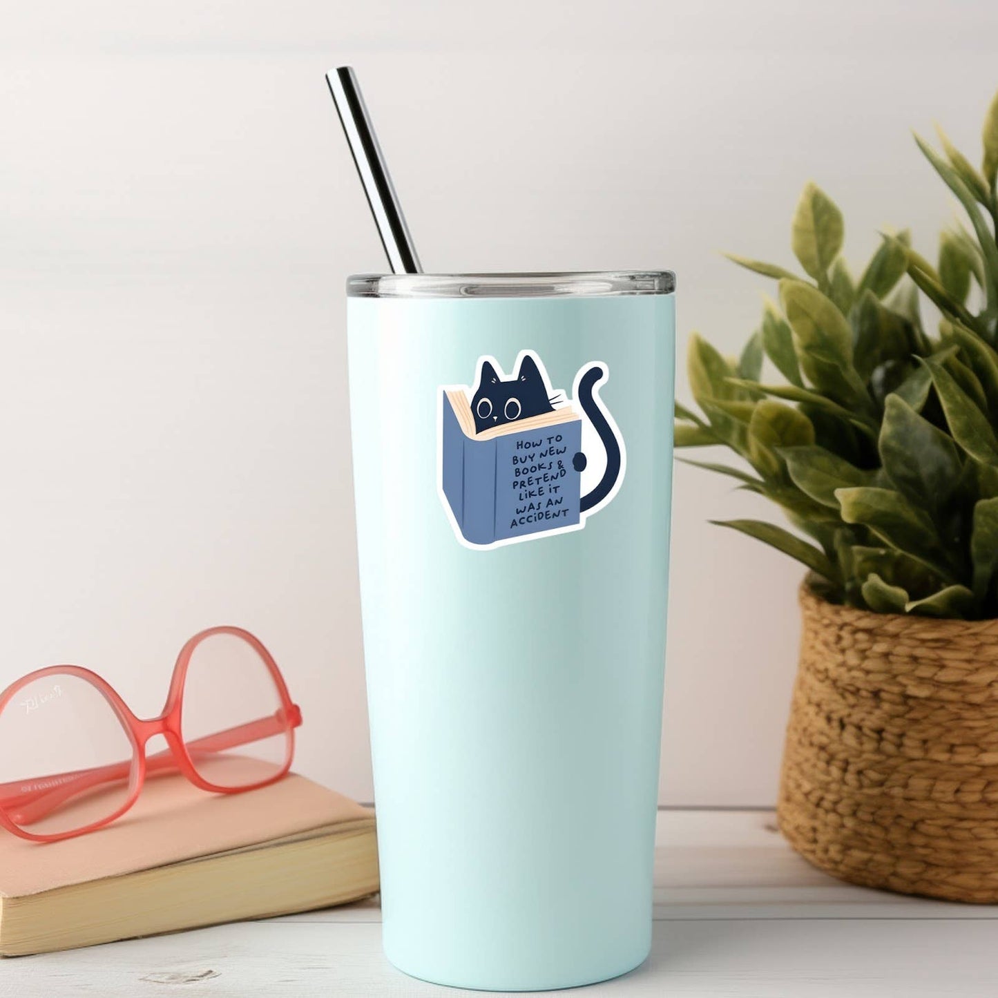 How To Buy New Books Sticker, Funny Cat Gift