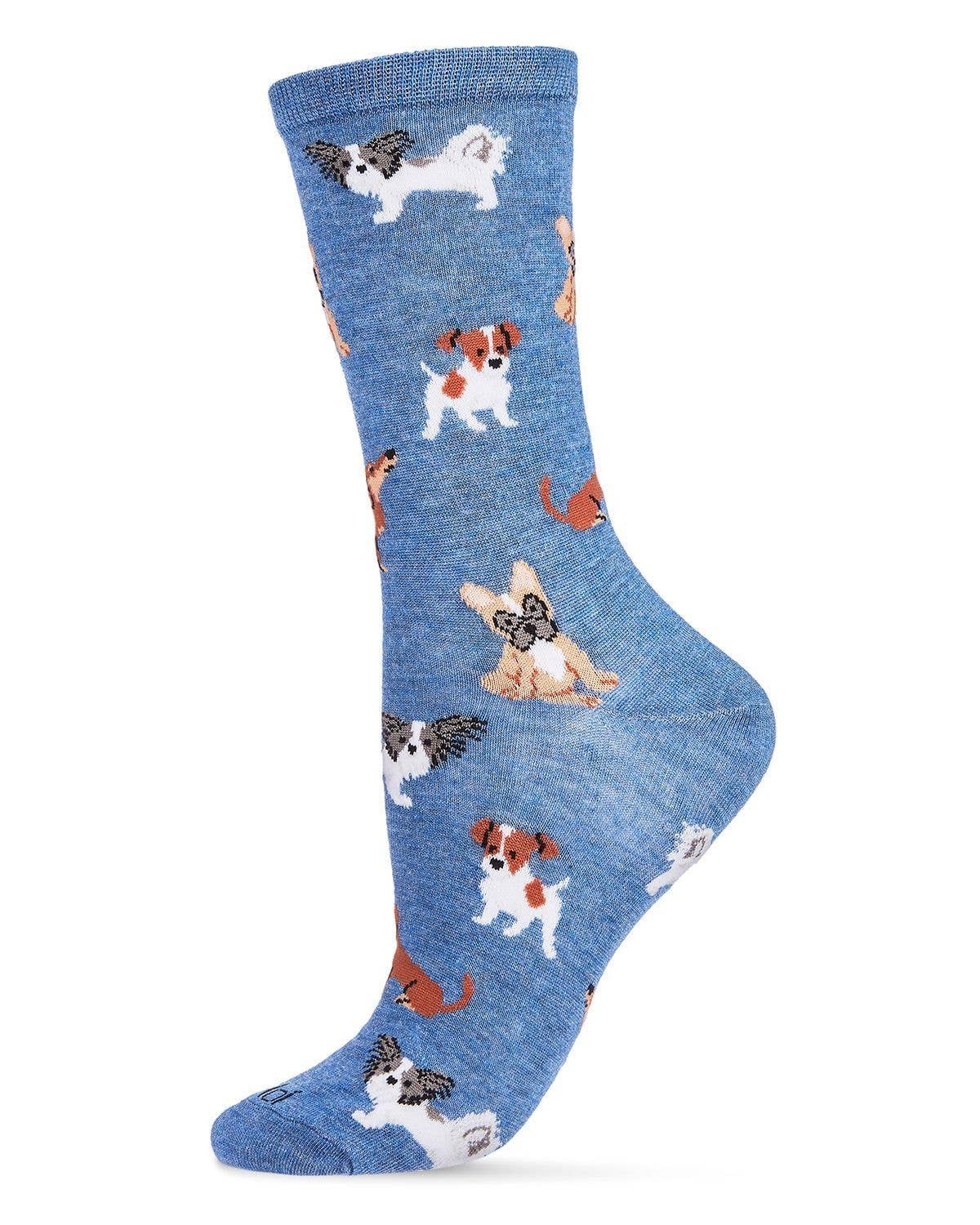 MeMoi They Call it Pupper Love Bamboo Blend Crew Socks: Denim Heather / 9-11