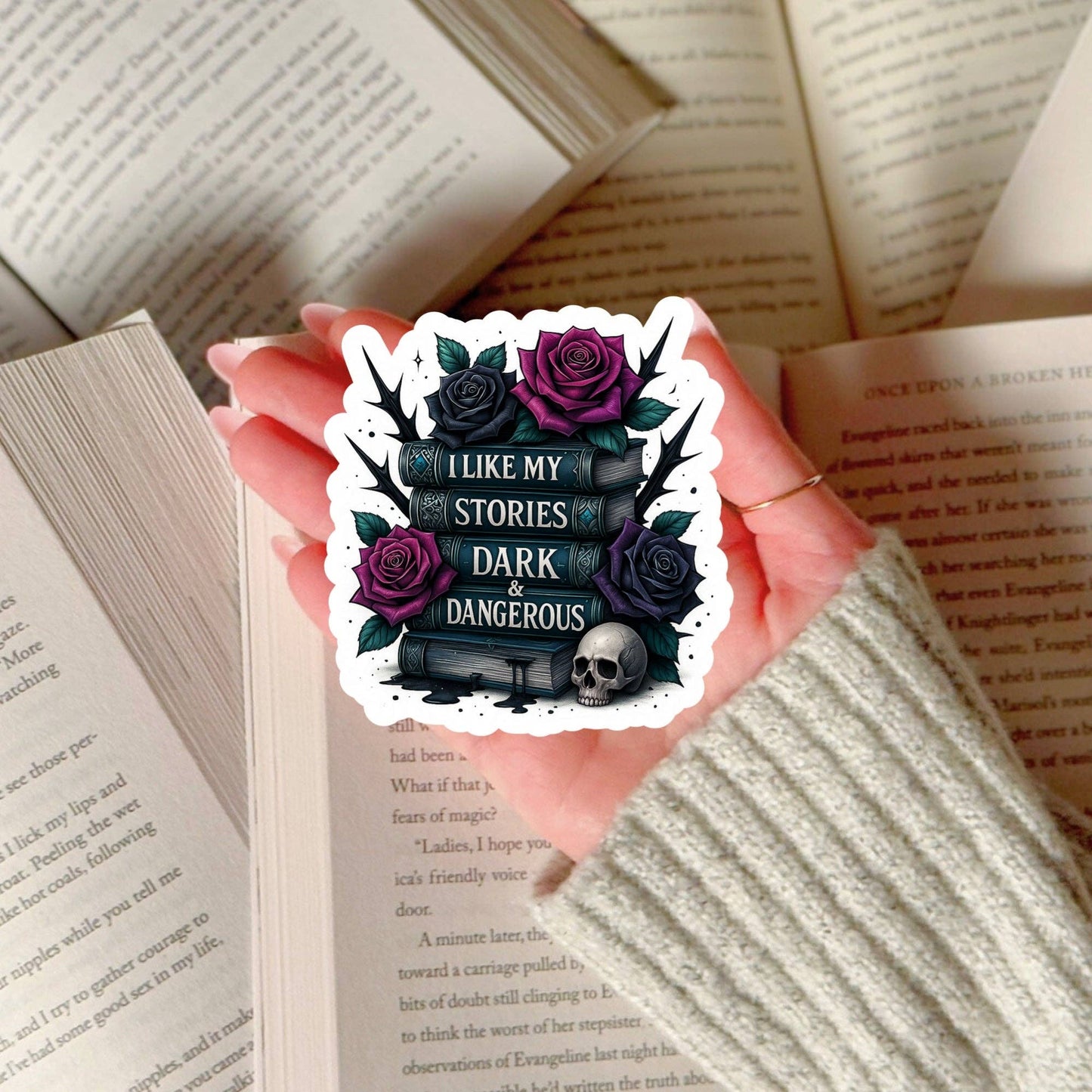 I Like My Stories Dark and Dangerous Book Reader Sticker – 3" Waterproof Bookish Sticker with Holo Overlay – Reading, Books, Book Lover
