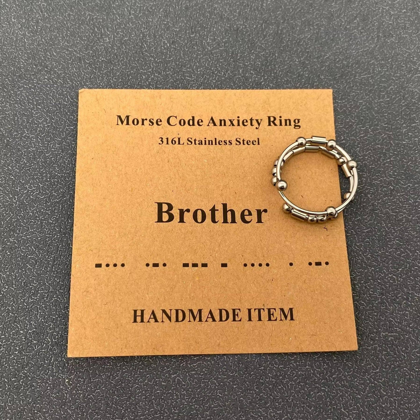 Multi-style Morse Code Stainless Steel Adjustable Ring: Loved