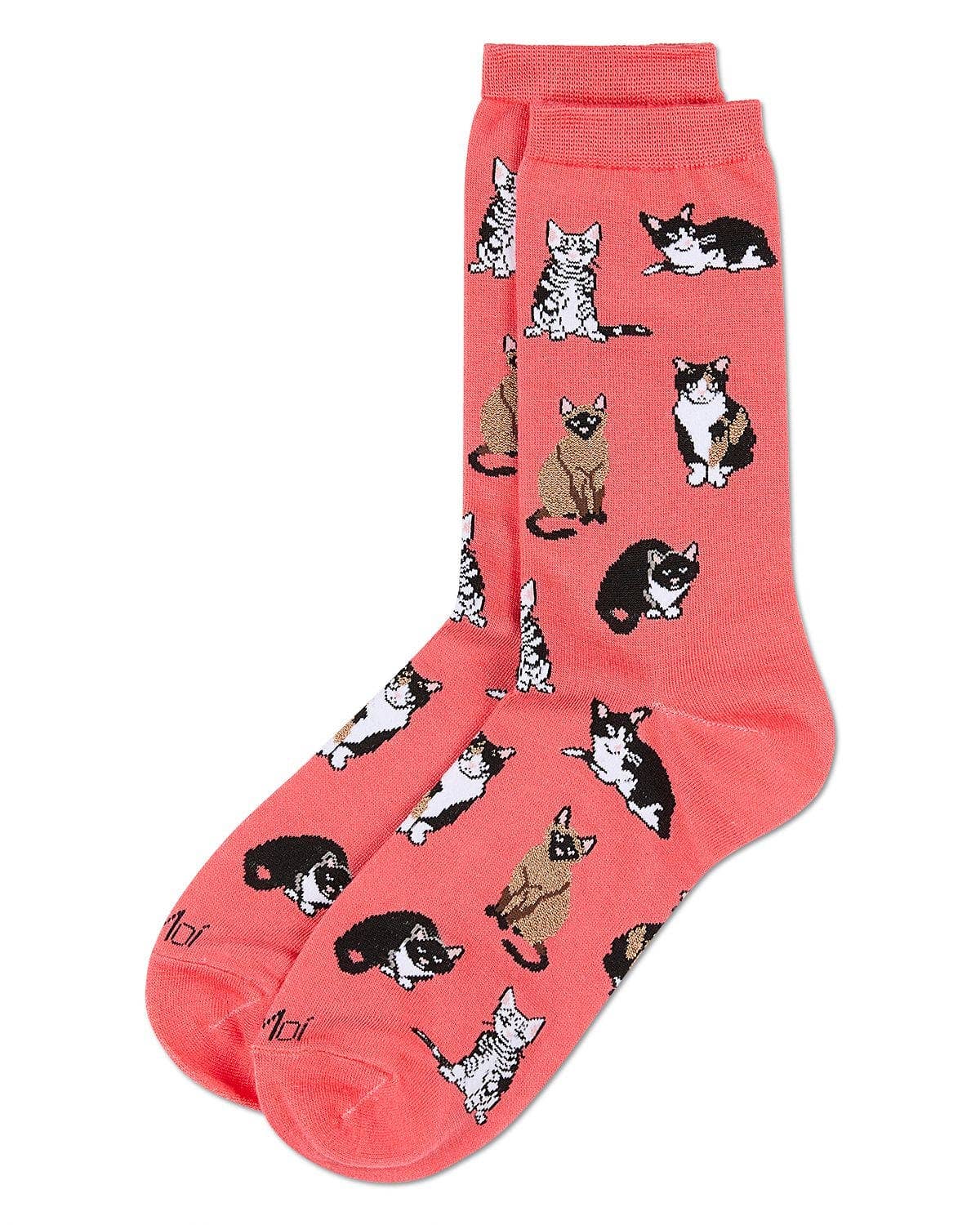 Women's Multi Cat Breed Bamboo Crew Socks: Melon / 9-11