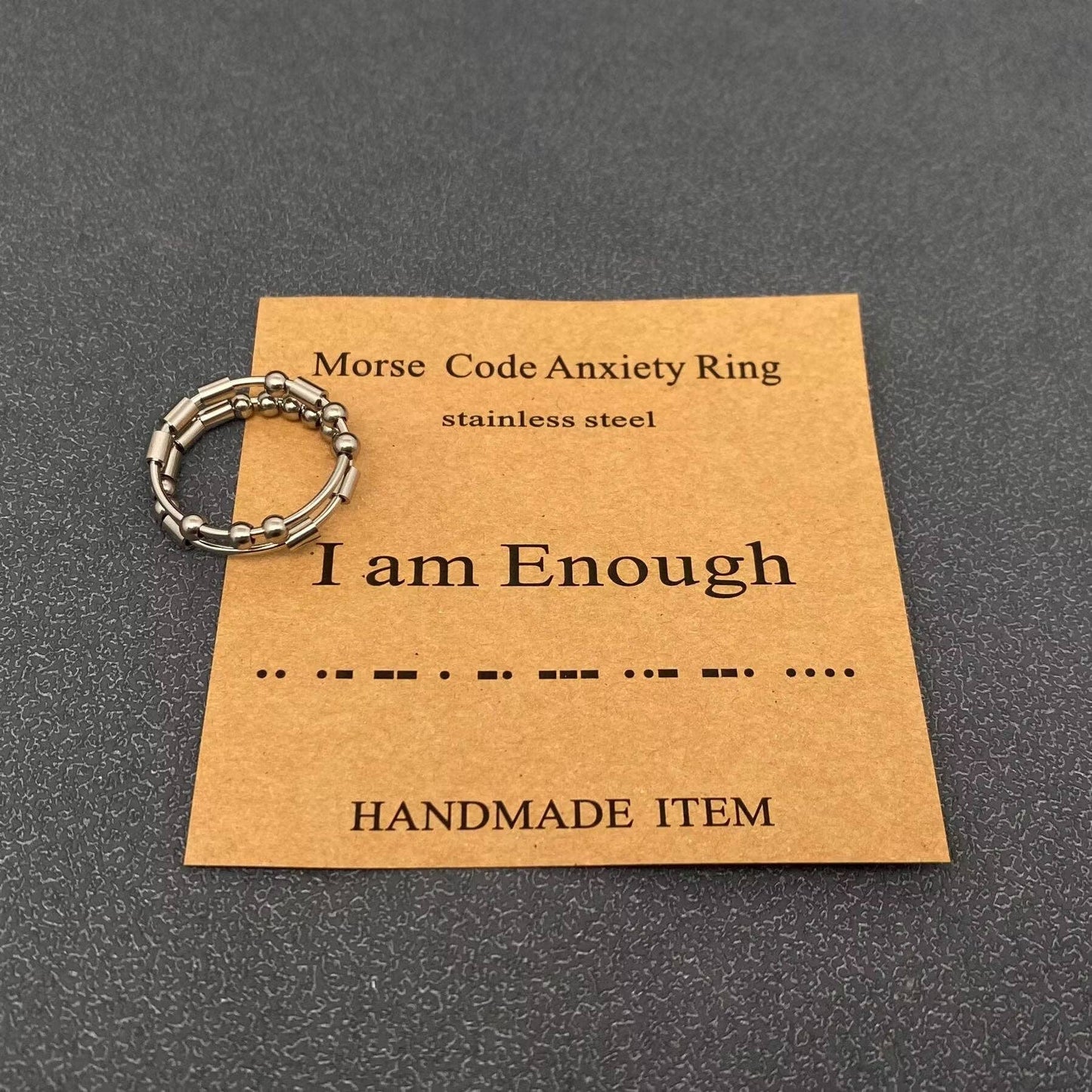 Multi-style Morse Code Stainless Steel Adjustable Ring: Loved