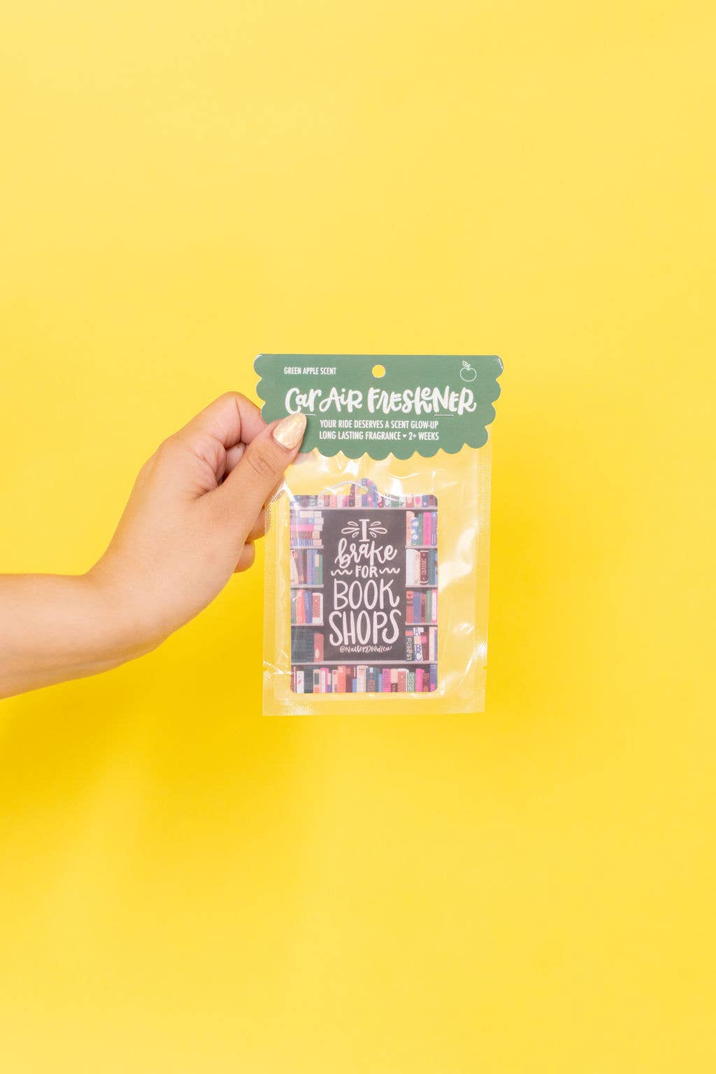 I Brake for Book Shops Reader Green Apple Car Air Freshener