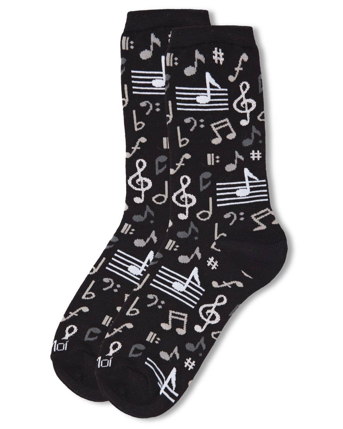 Musical Notes Crew Sock: Black / 9-11