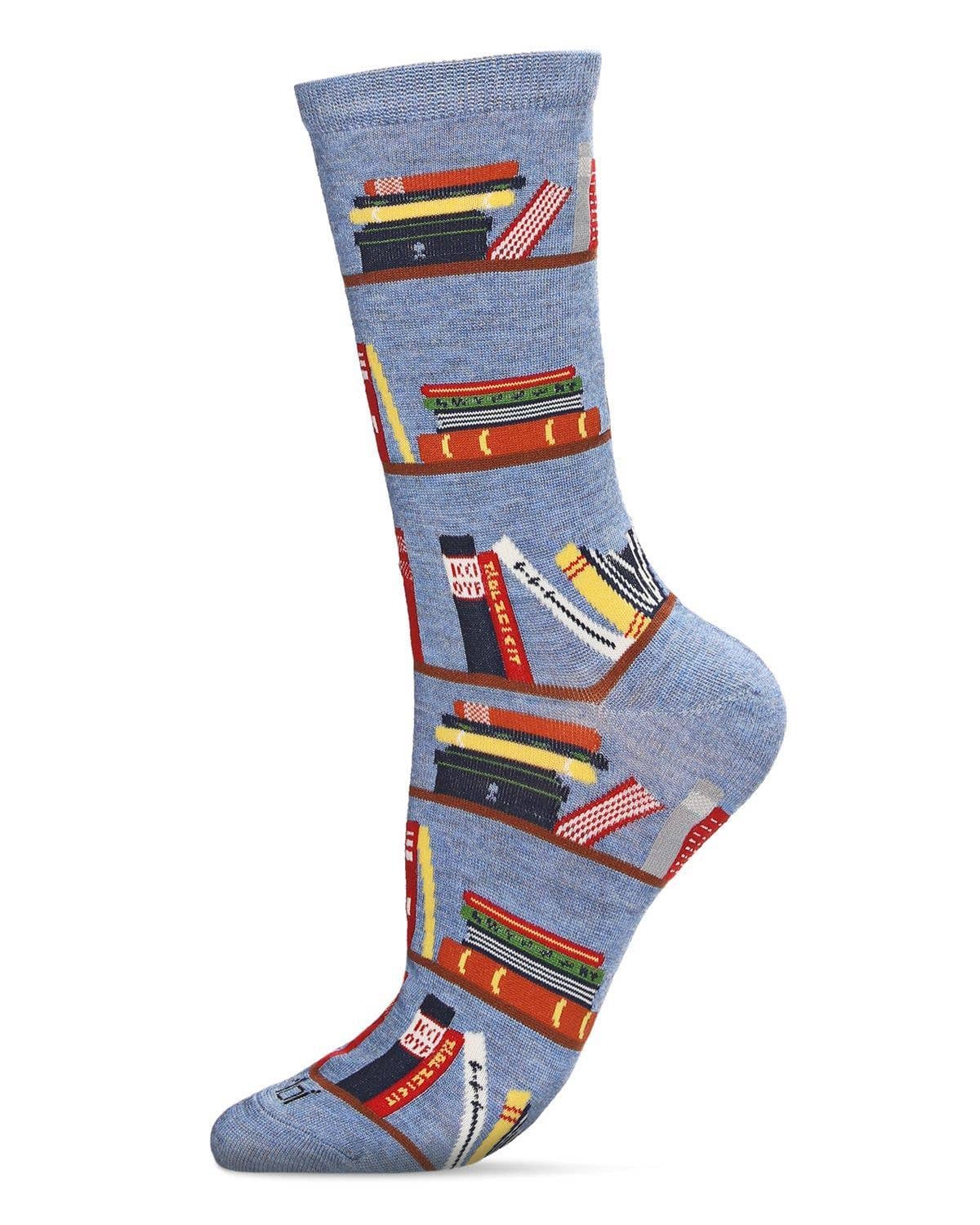 Let's Read Bookshelf Crew Sock: Denim Heather / 9-11