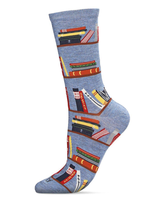 Let's Read Bookshelf Crew Sock: Denim Heather / 9-11